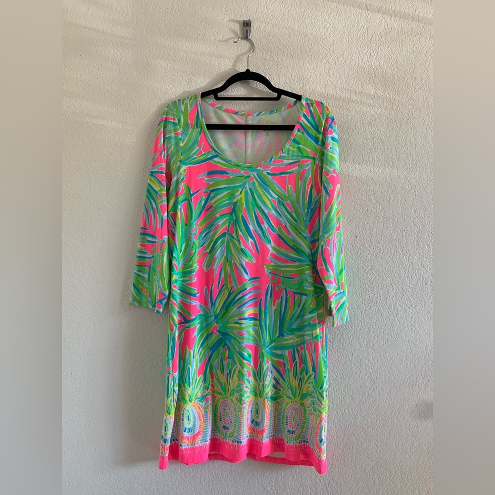 Lilly Pulitzer Pink Green Palm-Print Mini Dress